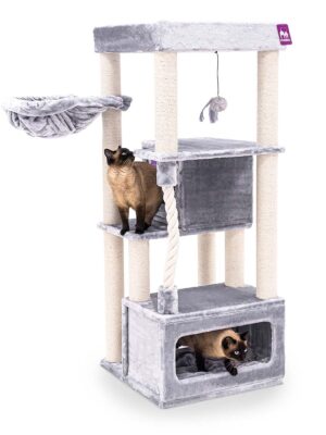 Kratzbaum Lodge 150 - Grey - 9 cm Stamm - mit Hängematte