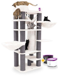 Kratzbaum Panorama 185 - Off White - 12 und 15 cm Stamm - XXL – für mehrere Katzen