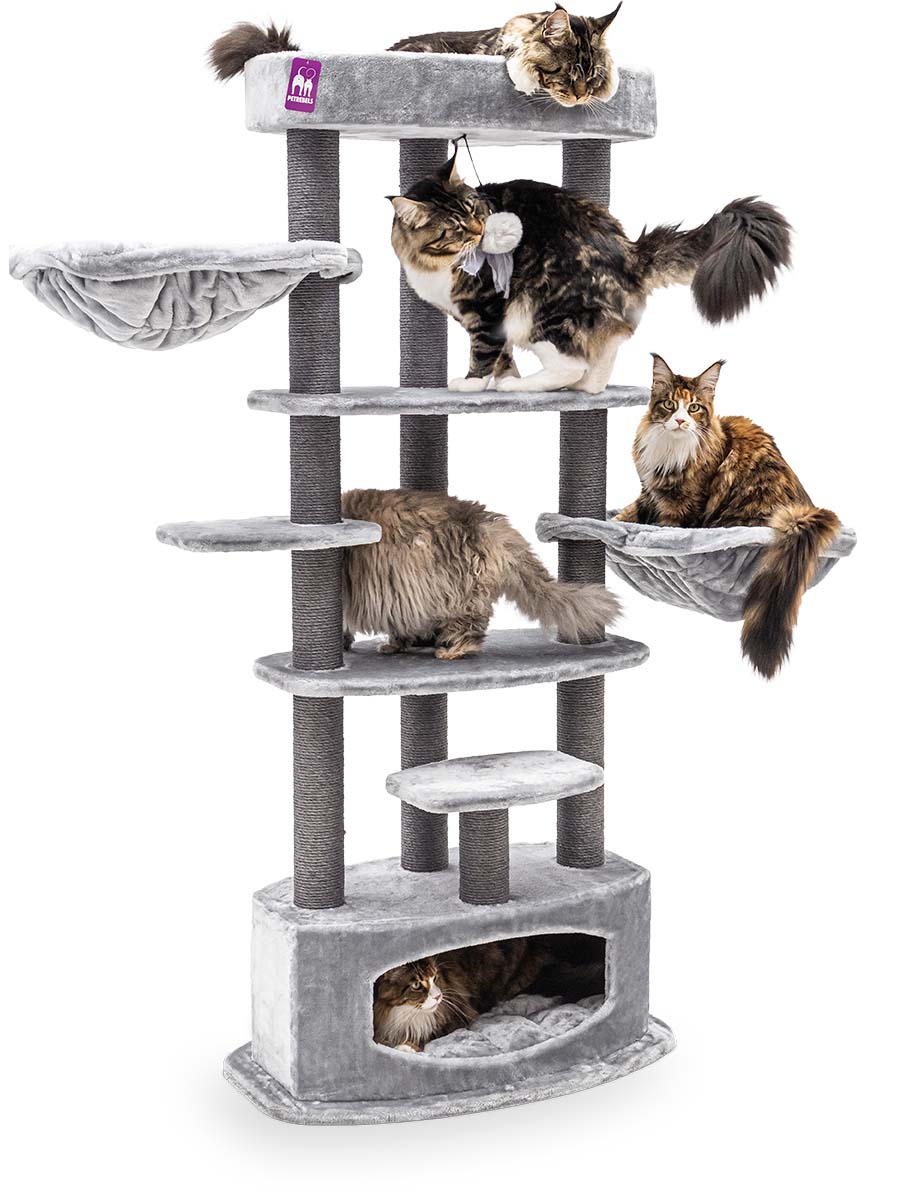Kratzbaum Alexandra 177 - Grey - 9 cm Stamm - 2x Hngematte - Petrebels