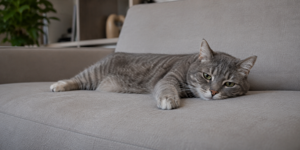 Gelangweilte Katze auf dem Sofa im Wohnzimmer