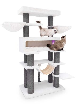 Arbre à chat Lookout 198 - blanc cassé - poteau 15 cm diamètre - XXL - pour plusieurs chats