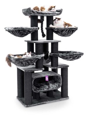 Arbre à chat Skyline 186 - Noir (poivre) - poteau 15 cm diamètre - XXL - pour plusieurs chats