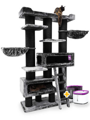 Arbre à chat Siberian 200 - Noir (poivre) - poteau 15 et 20 cm diamètre - XXL - pour plusieurs chats