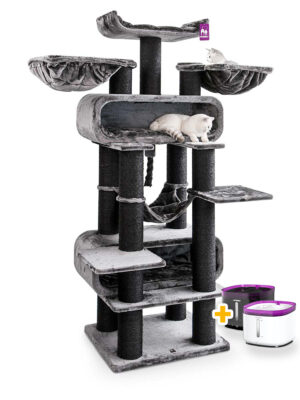 Arbre à chat Route 210 - Noir (poivre) - poteau 15 cm diamètre - XXL - pour plusieurs chats