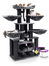 Arbre à chat Skyline 186 - Noir (poivre) - poteau 15 cm diamètre - XXL - pour plusieurs chats