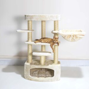 Arbre à chat Alexandra 127 - Crème - 9 cm poteau - avec hamac