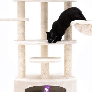 Arbre à chat Alexandra 127 - Crème - 9 cm poteau - avec hamac