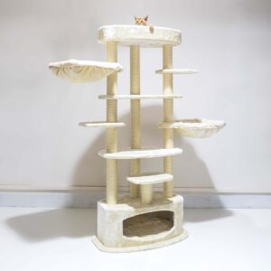 Arbre à chat Alexandra 177 - Crème - 9 cm poteau - 2x hamac
