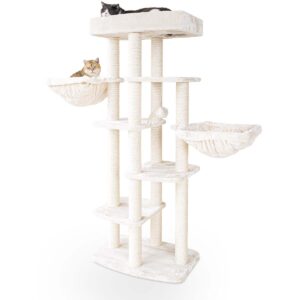 Arbre à chat Springfield 171 - Crème - 9cm poteau - avec 2 hamacs