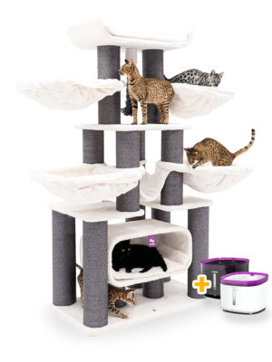 Krabpaal Skyline 186 - Off White - 15 cm stam - XXL – meerdere katten